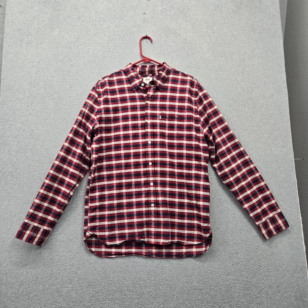 Levi's Men Button Up Shirt L Red Plaid Casual -Front Shirt